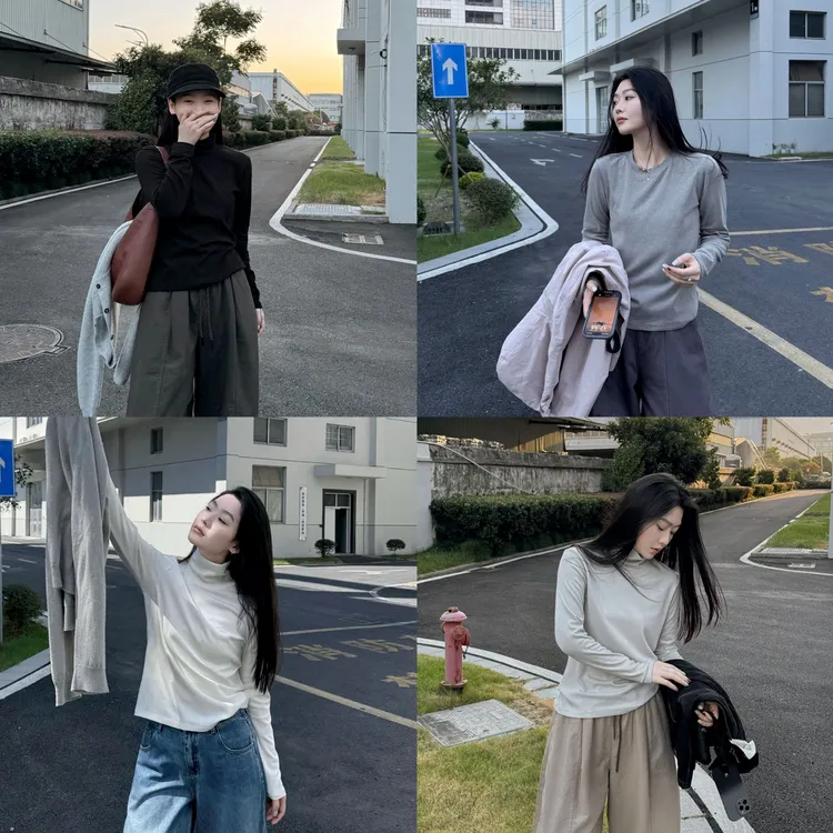 今婷【三领新疆棉】秋季时尚基础百搭简约长袖打底T恤女J25401323  