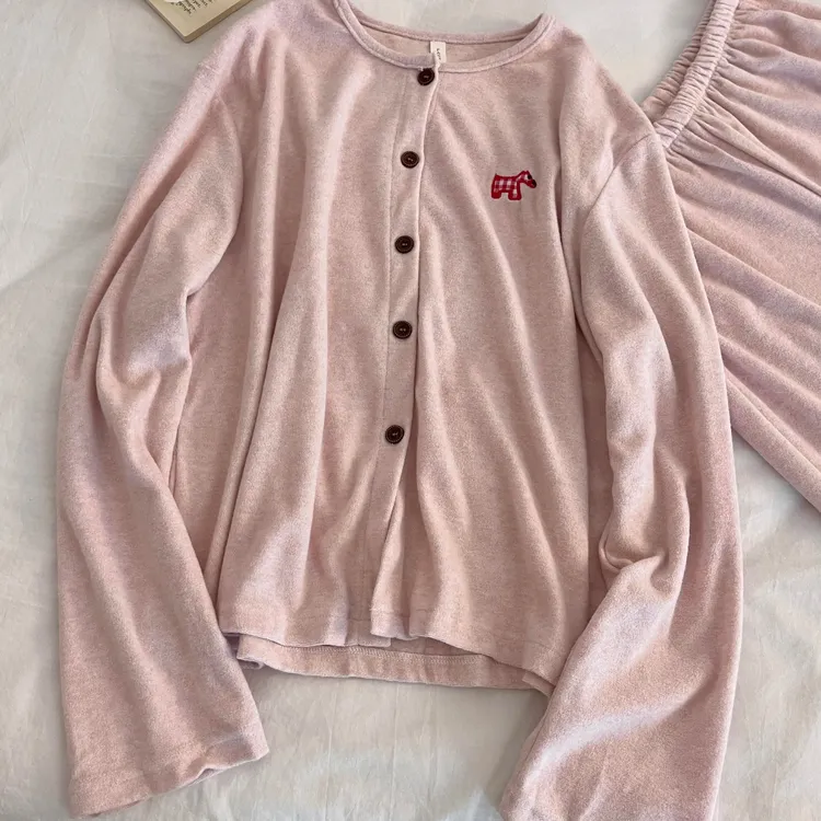 少女甜美可爱德绒粉色过年睡衣女保暖慵懒风秋冬可外穿家居服ins