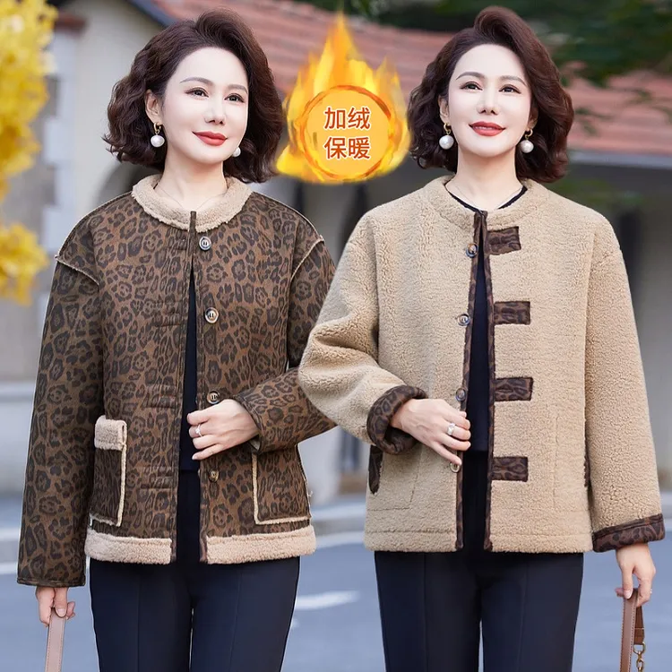 豹纹皮毛一体外套女冬季2025爆款双面穿上衣妈妈时尚洋气保暖棉衣
