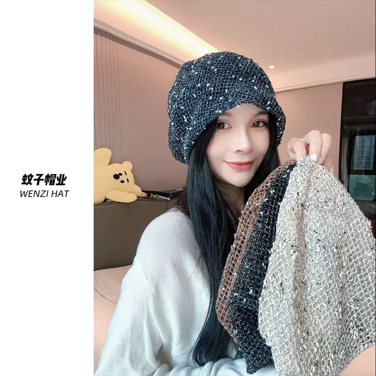 早秋新款韩版百搭宽松显脸小堆堆帽子女春夏季薄款镂空透气包头帽