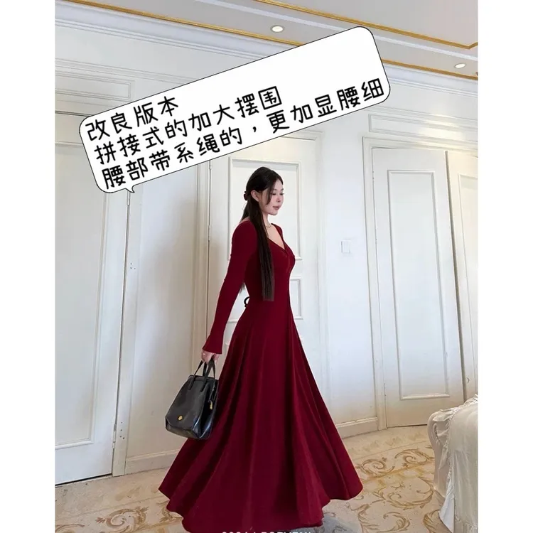 丁满满推荐《微醺玫瑰步步生莲》2025冬季礼服裙显瘦新年红战袍1233