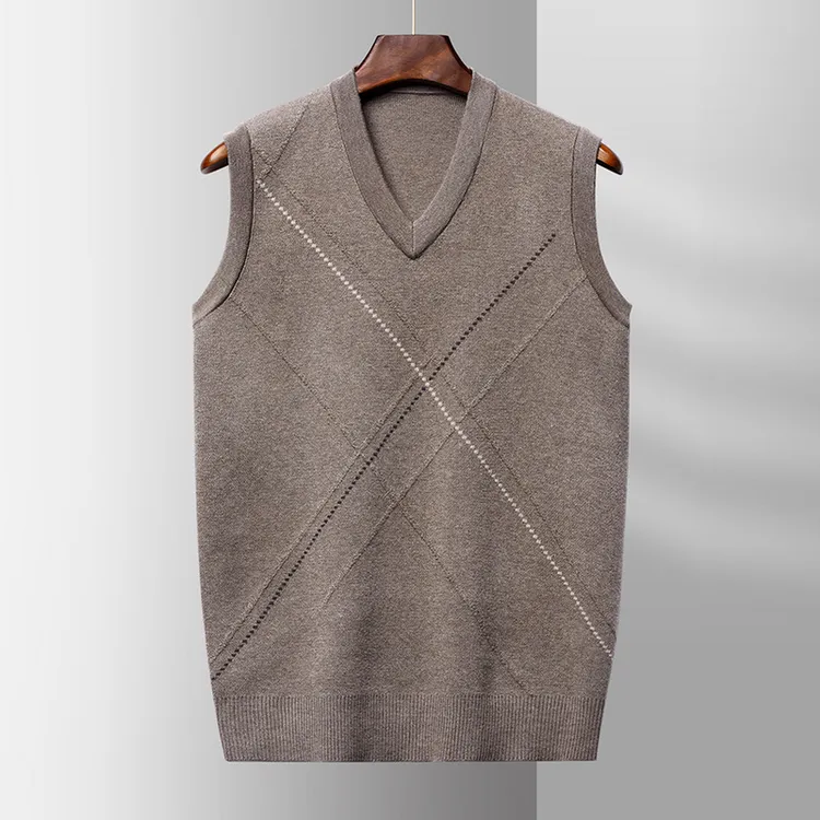 爸爸加厚保暖领无袖毛衣坎肩老年男士背心马甲中老年打底针织衫