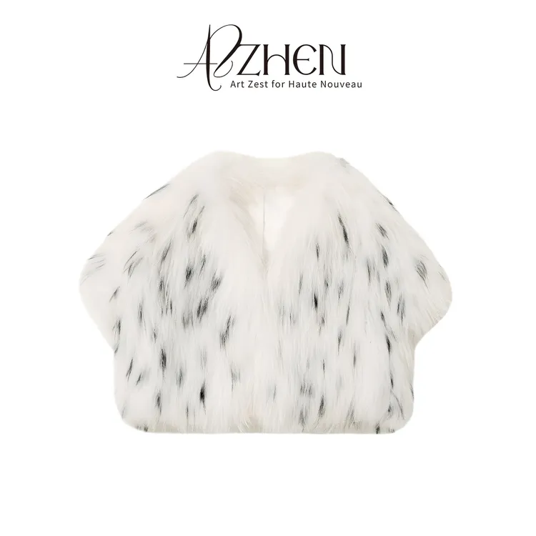 （假日穿搭）AZZHEN【冰岛雪芙】山猫花纹貉子毛皮草外套AZ5PCW12-CW