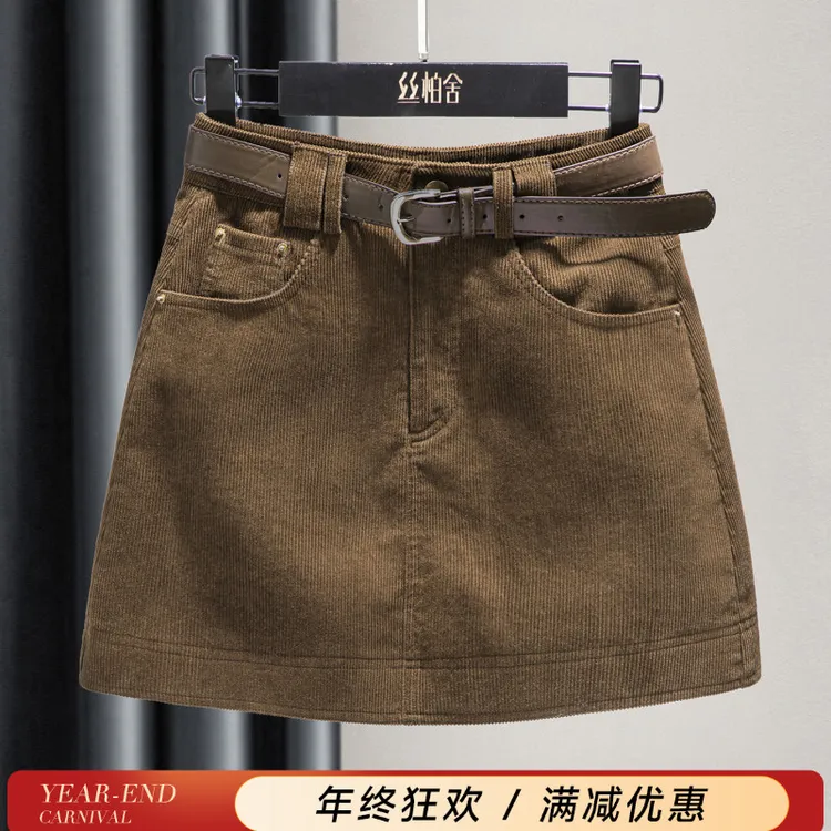丝柏舍2025棉流光风冬装时尚修身短款A字高腰显瘦半身裙S43B6171B