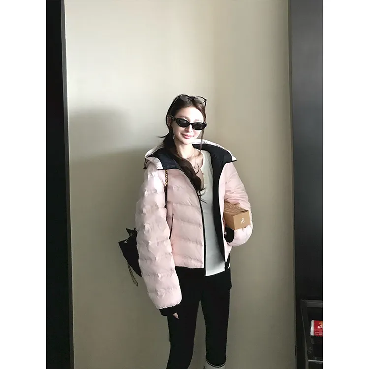 立领连帽撞色排骨棉服外套女冬季新款设计感加厚防寒保暖面包服潮