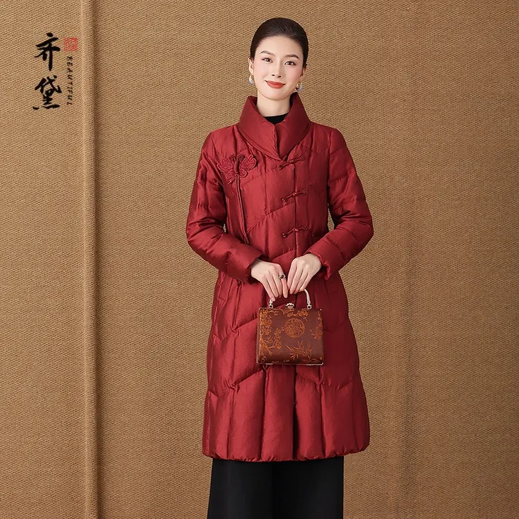 齐黛羽绒服冬季女款中长款2025新款新中式加厚款保暖防风妈妈外套