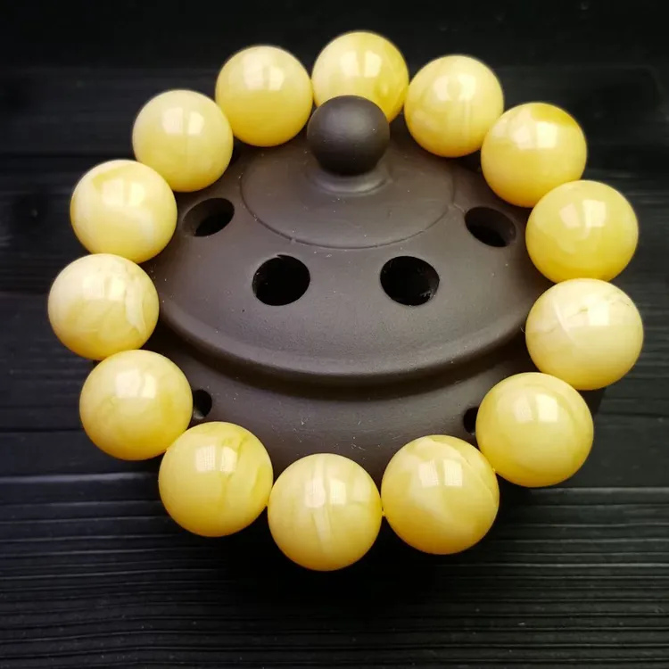 天然蜜蜡手串俄料满蜜蜡白花重33.4克直径约16.3毫米圆珠手串手链
