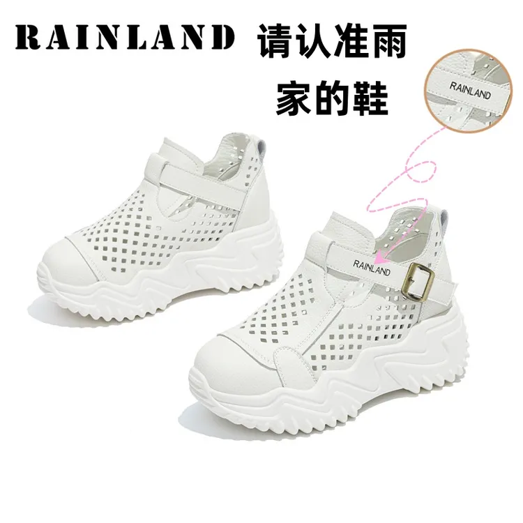 6CM增高凉鞋女2025新款透气真皮镂空厚底外穿凉鞋时尚运动休闲鞋