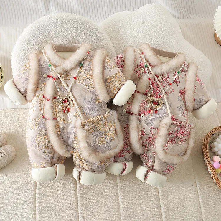 LL婴儿连体衣冬装中国风复古宝宝衣服加厚公主爬服ZPD4476