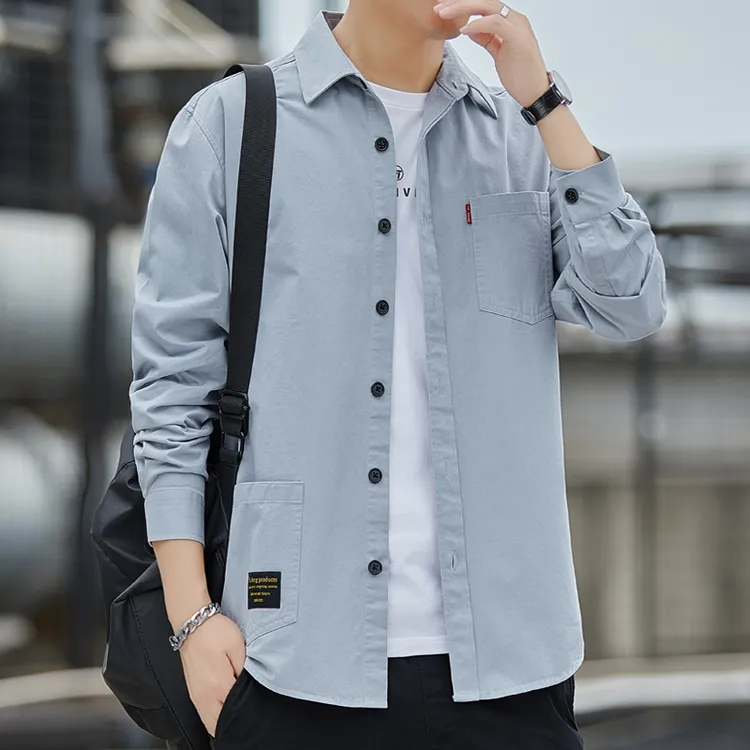 100%全棉电焊服衬衫男长袖男士纯棉休闲高档衬衣工装外套潮春秋季