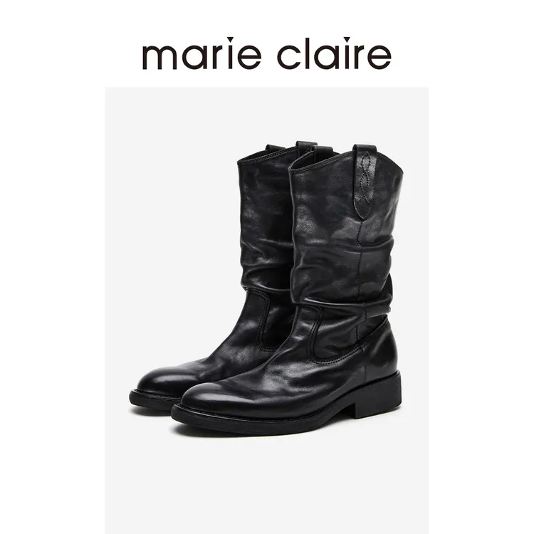 【买鞋送鞋】【徐梦洁同款】MC女鞋堆堆牛仔靴一脚蹬marieclaire女鞋