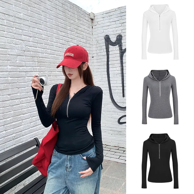 Moses Queen/魔西女王纯欲辣妹连帽短款卫衣秋季小众长袖T恤上衣