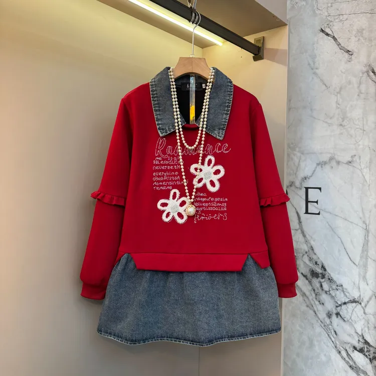 2025大码翻领衬衫欧货胖mm美式牛仔时尚设计感胖mm显瘦上衣8601