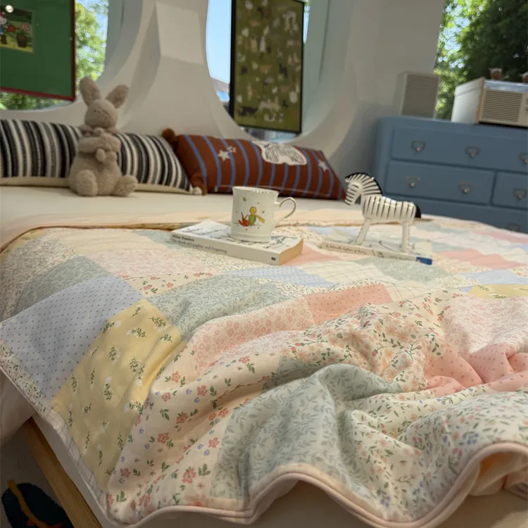 易安阁A面双层纱B面凉感冰皮少女心碎花百福冰纱被单双人被芯