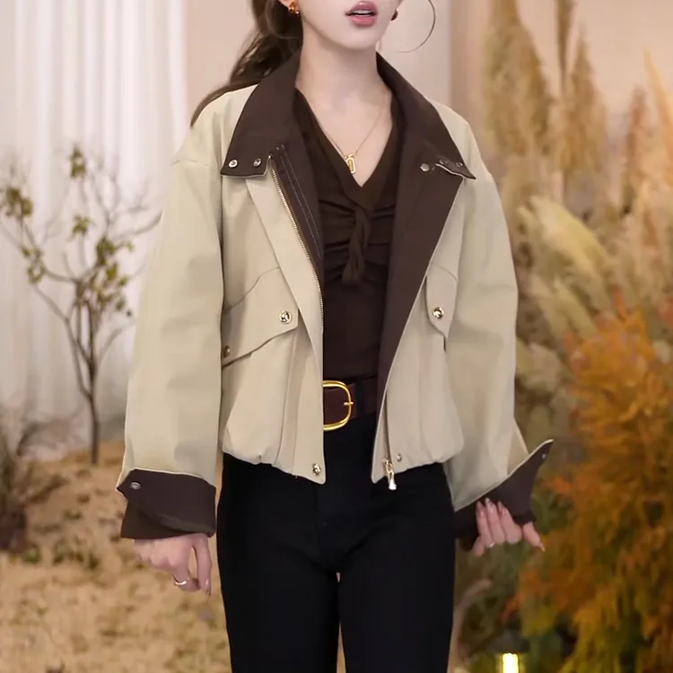 美式时尚立领工装短外套女2025春秋新小个子休闲百搭短款开衫上衣