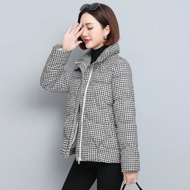 格子棉服女短款2025冬季小个子中年妈妈宽松大码加厚时尚棉衣外套