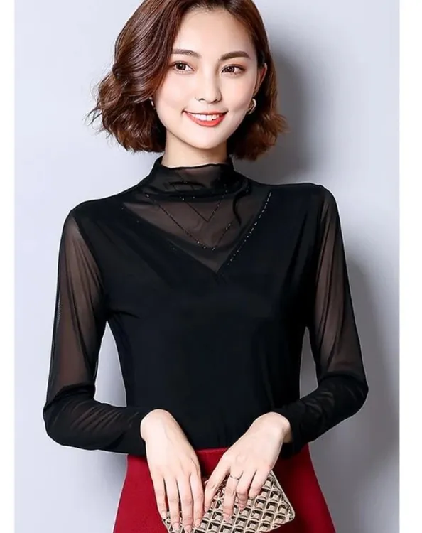 ST-038外穿春秋夏季常规款打底衫烫钻半高领见外包装长袖