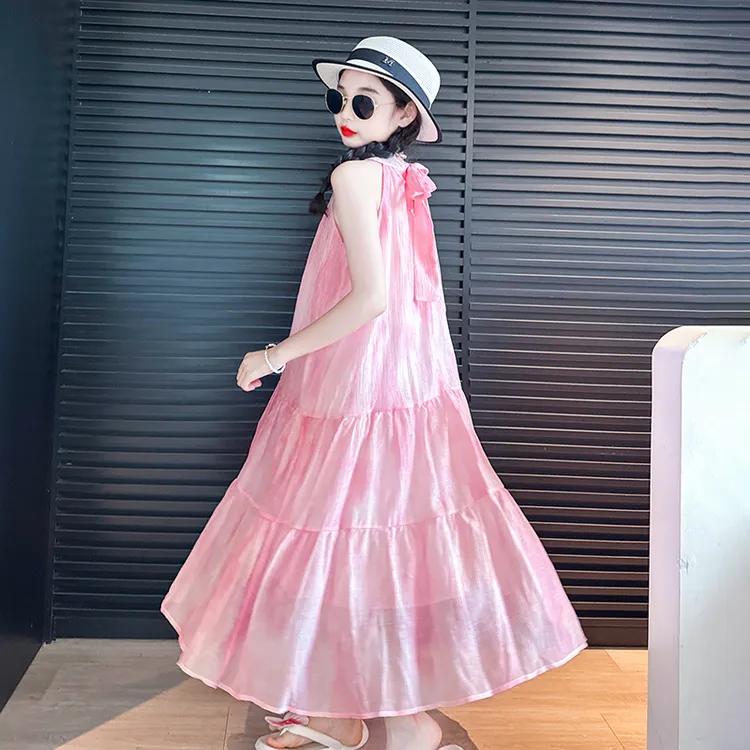 夏季挂脖公主裙2025新款女童海边度假裙夏装小女孩连衣裙儿童裙子