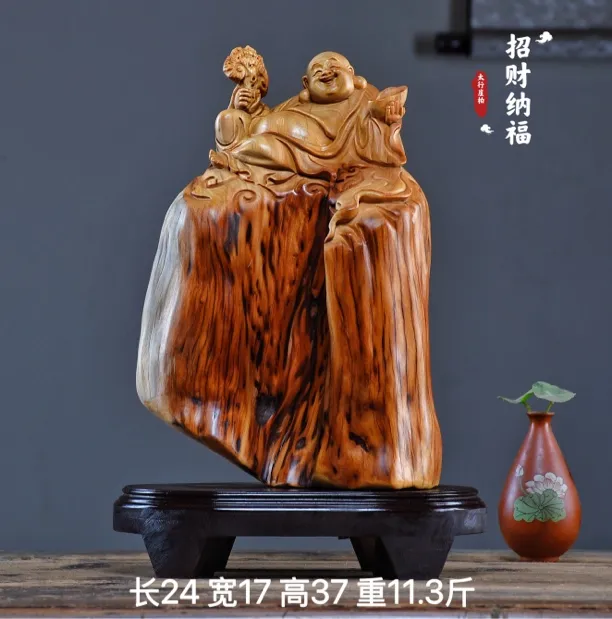 太行崖柏根雕摆件陈化料松鹤延年倒流香山水花鸟架木雕客厅工艺品