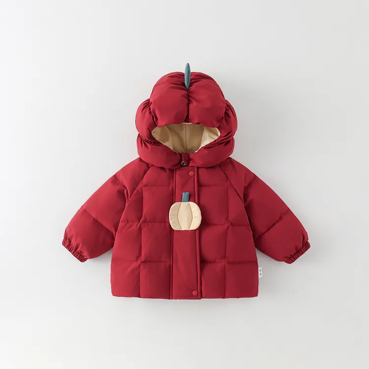 儿童冬装外套男女宝宝加绒加厚连帽上衣婴儿衣服90白鸭绒羽绒外出