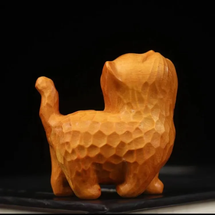 崖柏黄杨木雕现代童趣可爱清香傲娇猫招财小猫手把件随身盘玩动物