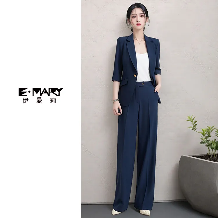夏季装新款手工女西装套装OL 通勤时尚中袖七分袖修身气质西服裤