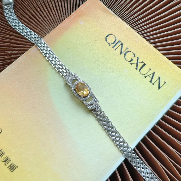 925银合成锆石手链 QINHXUAN*黄水表带银手链
