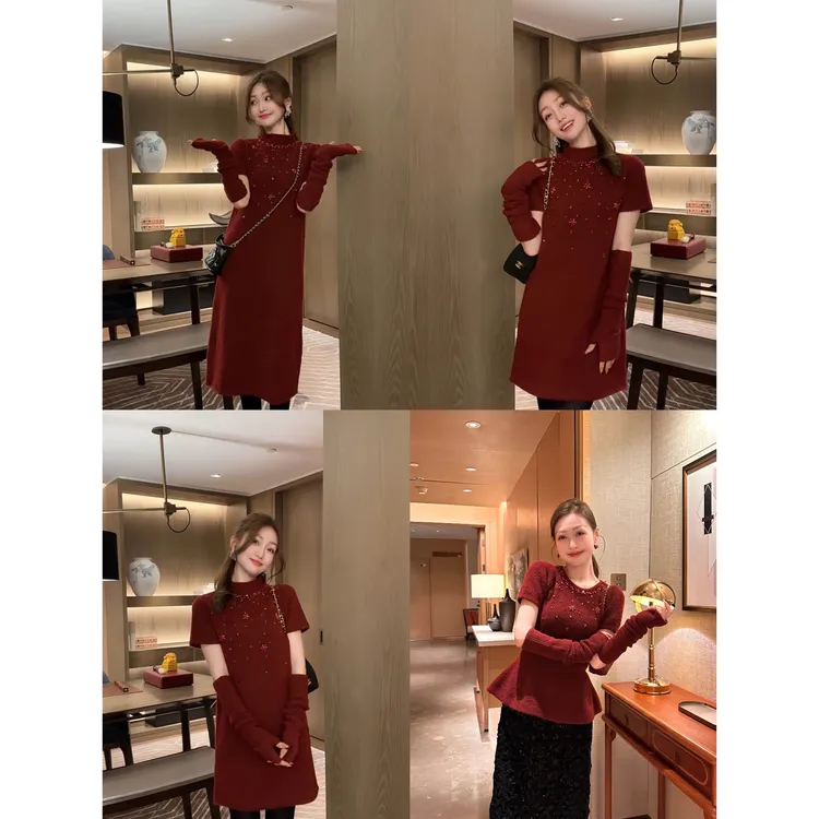 W·HAHA【精致天花板】钉珠短袖毛衣&长裙&短裙针织衫81091