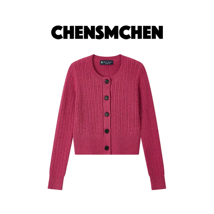 CHENSMCHEN进口短款Botto纱线羊毛针织衫女简约时尚开衫CSZ7432MX
