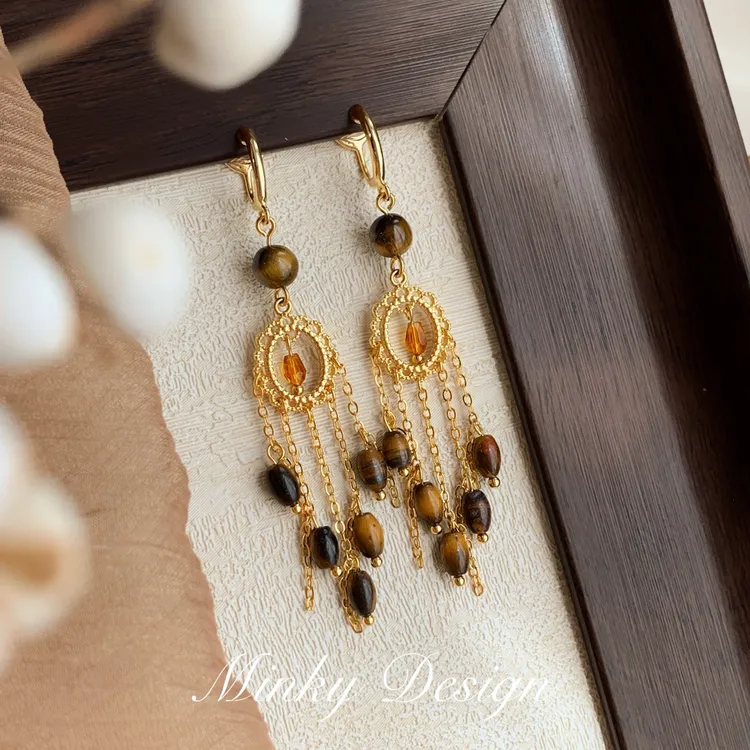 铜合金耳饰 「星河赴梦」原创流苏耳饰蚊香盘耳夹无耳洞耳钉耳环