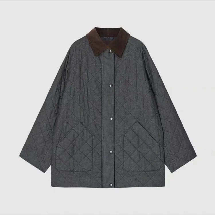 2003【土壤牛仔】禾女装2025秋季新款菱形格棉弹牛仔大衣棉服