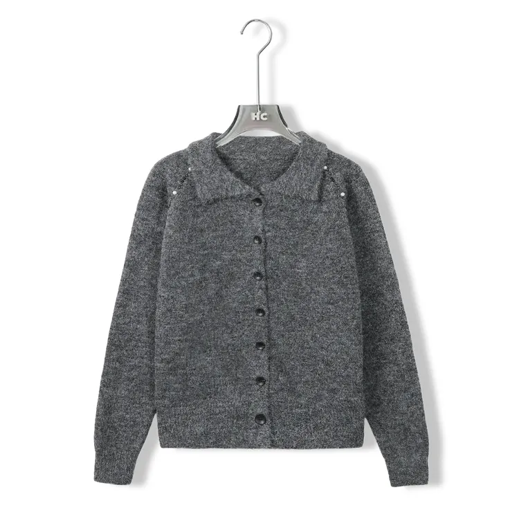 赫本风珍珠开衫&秋冬宽松慵懒风针织衫羊毛衫女上衣女2669