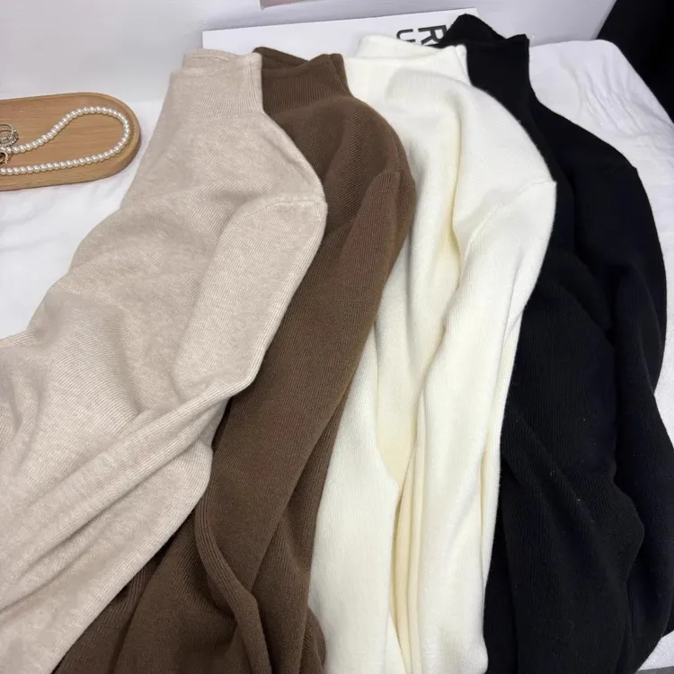 小立领奶fufu软糯针织长袖打底衫女冬季毛衣秋装韩版简约上衣内搭