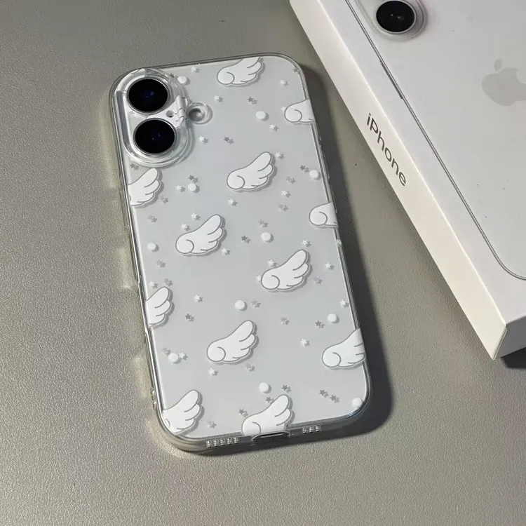 简约白色小翅膀透明手机壳适用苹果16软壳iphone14/15pro女生小众