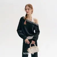 【雪宝专享】Kroche 25aw 撞色格纹立体花边拼接假两件挂脖斜肩卫衣