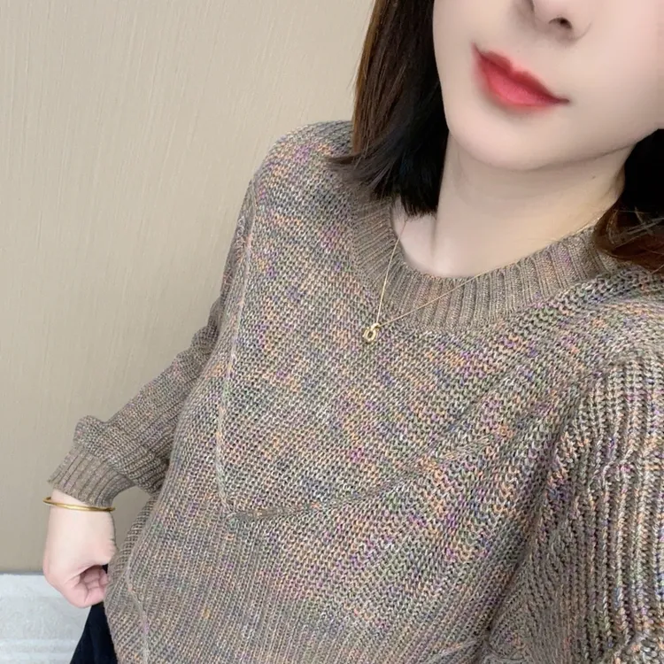 【星空幻彩】圆领早春新款韩版彩色漂亮棉衫百搭女士宽松圆领针织衫