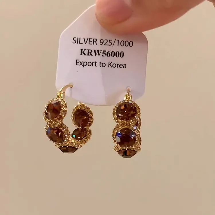 铜合金耳饰 复古美拉德闪钻圆圈耳环女小众设计精致耳扣气质耳饰