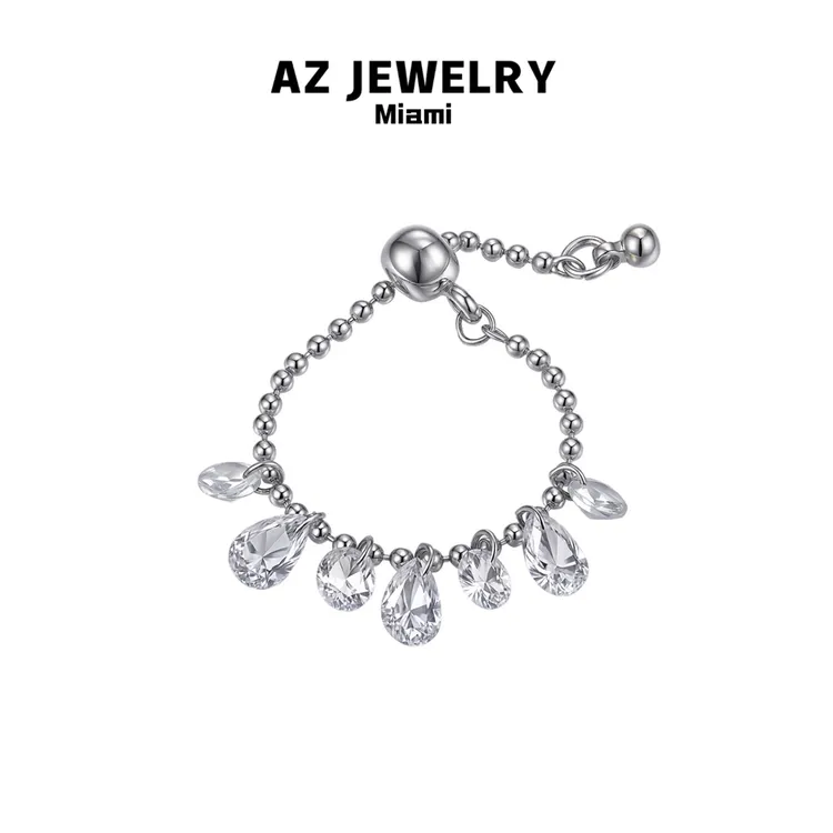 ANNA ZUCKERMAN 925银合成锆石戒指 泪碎星河璀璨灵动水滴戒指女