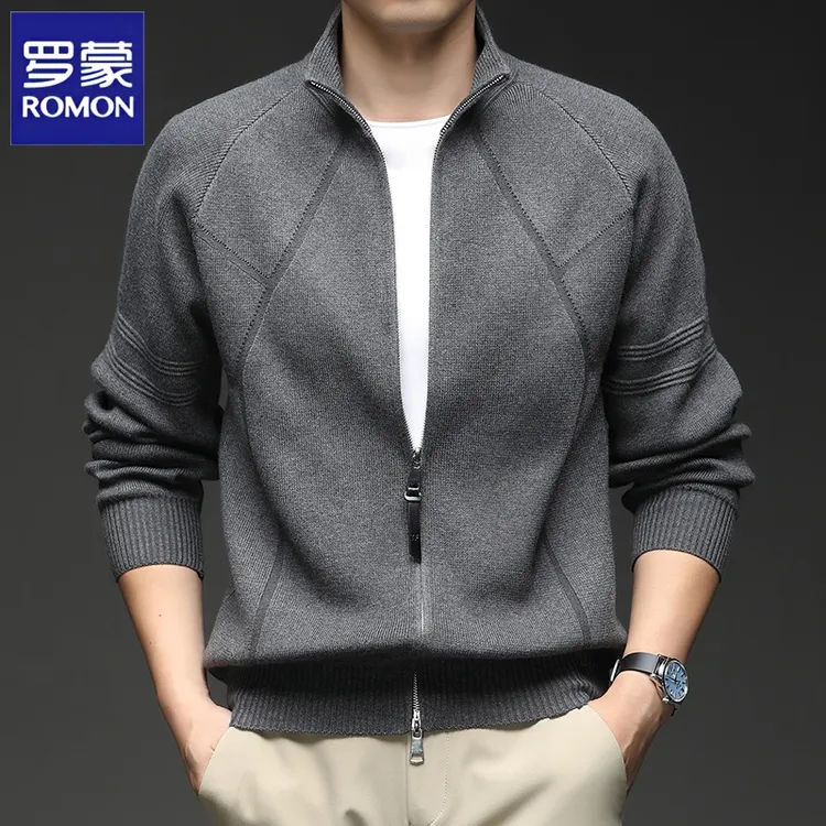 罗蒙男士2025秋冬新款加厚高品质休闲针织开衫时尚休闲毛衣外套潮