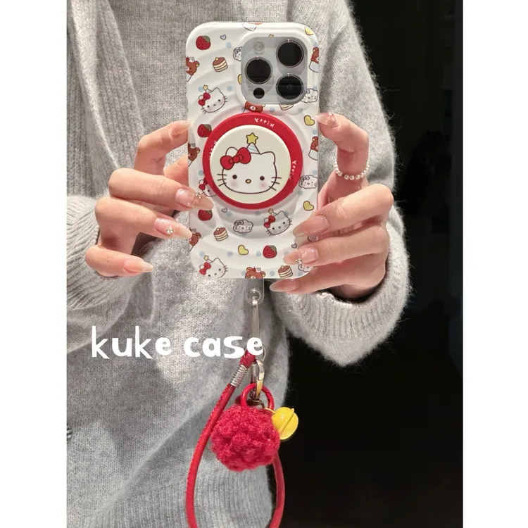 【适用苹果】ins可爱少女草莓蛋糕Kitty磨砂二合一磁吸菲林手机壳