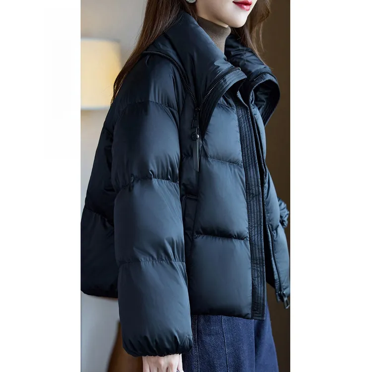 黑色短款羽绒服女冬季新款宽松面包服外套女加厚保暖优质90白鸭绒