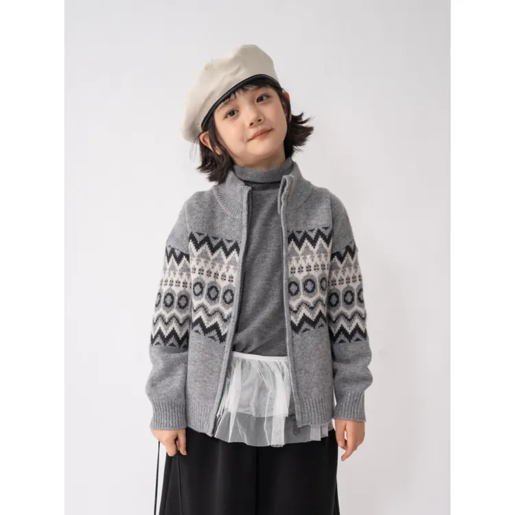 ‘费尔岛’【100%羊毛】女童半高领拉链衫费尔岛毛衣儿童羊毛开衫