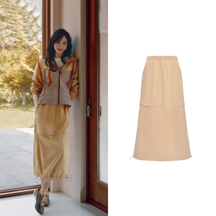 【唐嫣同款山系套装】EP雅莹 运动风抽绳松紧腰显瘦直筒半身裙3508A