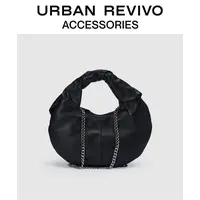 URBAN REVIVO2025秋季新款女士真皮褶皱手提斜挎包UABB50001
