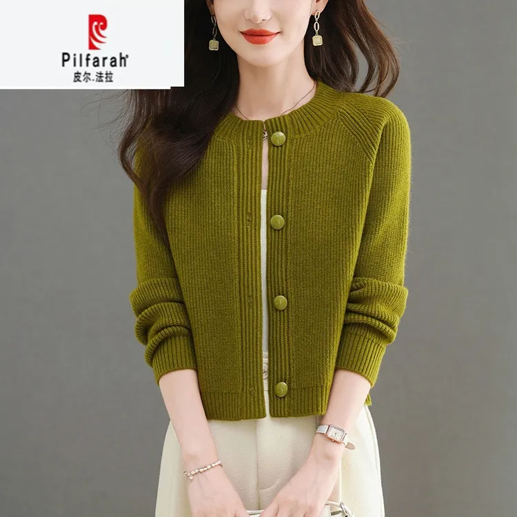 皮尔法拉针织开衫女短款秋季2024新款中年妈妈外搭小个子上