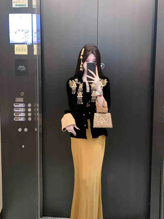 【雅乔定制】墨玉金枝 立体刺绣新中式丝绒桑蚕丝外套DYTH-25083962