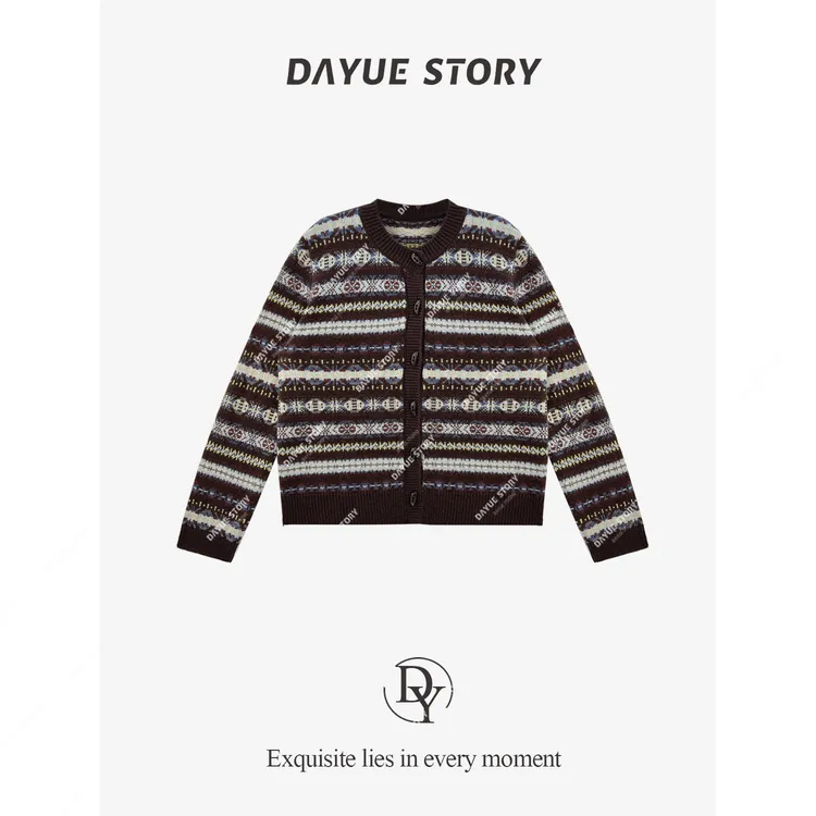 DAYUE【画染】重磅全毛提花~甄选特种纱！秋冬复古牛角扣羊毛针织衫