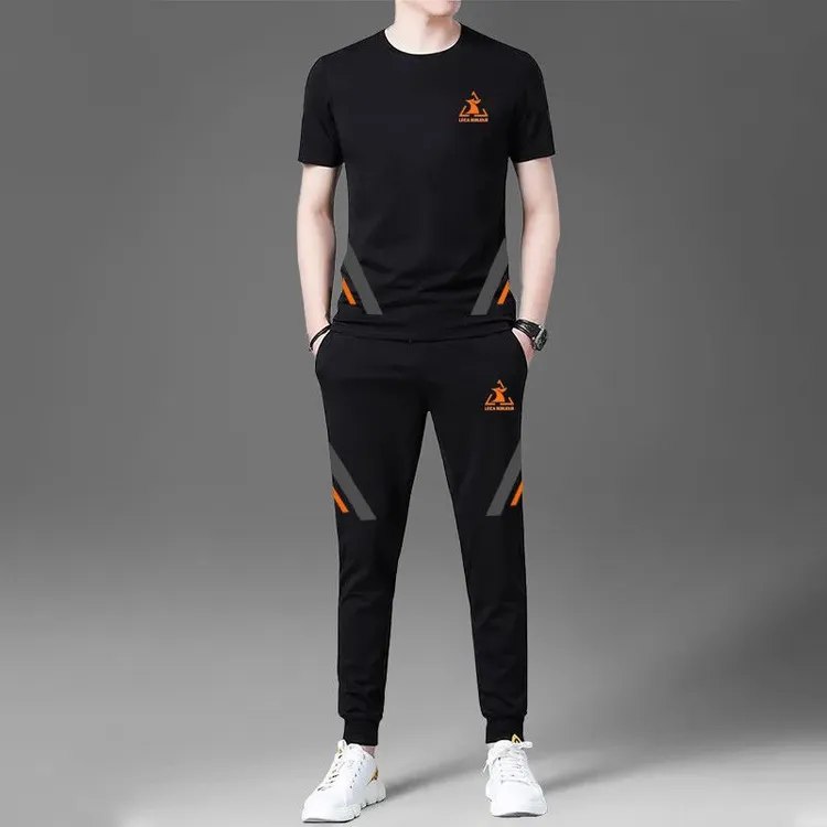 法国公鸡夏季休闲男士套装短袖T恤薄款冰丝夏天跑步运动短袖长裤