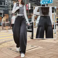 2025秋季新款深色爆款流行高腰牛仔裤女时尚垂坠感后袋毛边阔腿裤