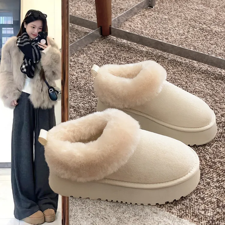 皮毛一体厚底内增高雪地靴女款2025新款冬季加绒加厚东北毛毛棉鞋